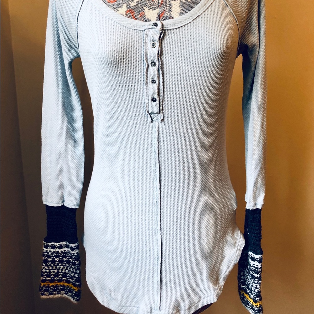 Free People Blue Ski Lodge Knit Cuff Henley